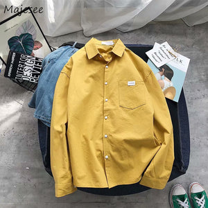 Shirts Men Solid Simple Long Sleeve All Match Chic Thin Mens Korean Style Daily Turn-down Collar Single Breasted Pocket Shirt