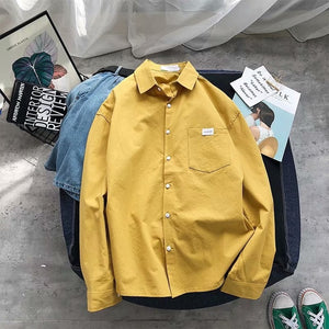 Shirts Men Solid Simple Long Sleeve All Match Chic Thin Mens Korean Style Daily Turn-down Collar Single Breasted Pocket Shirt