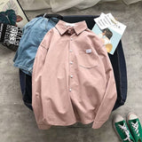 Shirts Men Solid Simple Long Sleeve All Match Chic Thin Mens Korean Style Daily Turn-down Collar Single Breasted Pocket Shirt