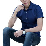 Mens Business Casual Short Sleeve Shirt Classic Solid Male Social Dress Shirts Fashion Male Buttons Work Wear Shirt Summer 2019