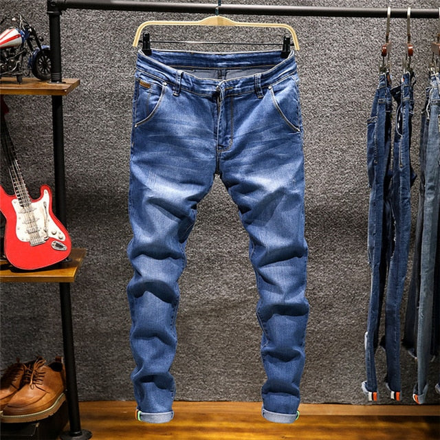 Skinny Jeans Men Zipper Fly Slim Fit Denim Joggers Stretch Male Jean Pencil Pants Blue Men's Jeans Fashion Casual Hombre,809