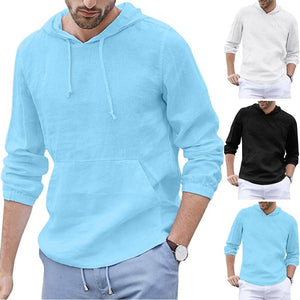 European yard  Men's Baggy Cotton Linen Hooded Pocket Solid Long Sleeve Retro Shirts Tops40 Drop shipping