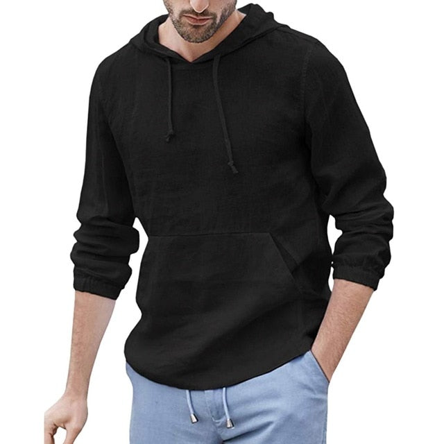European yard  Men's Baggy Cotton Linen Hooded Pocket Solid Long Sleeve Retro Shirts Tops40 Drop shipping