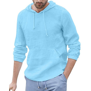 European yard  Men's Baggy Cotton Linen Hooded Pocket Solid Long Sleeve Retro Shirts Tops40 Drop shipping