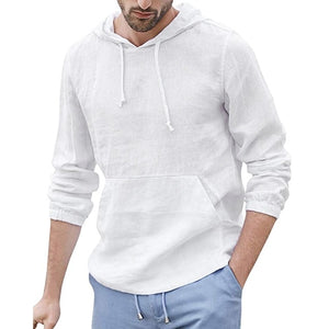 European yard  Men's Baggy Cotton Linen Hooded Pocket Solid Long Sleeve Retro Shirts Tops40 Drop shipping