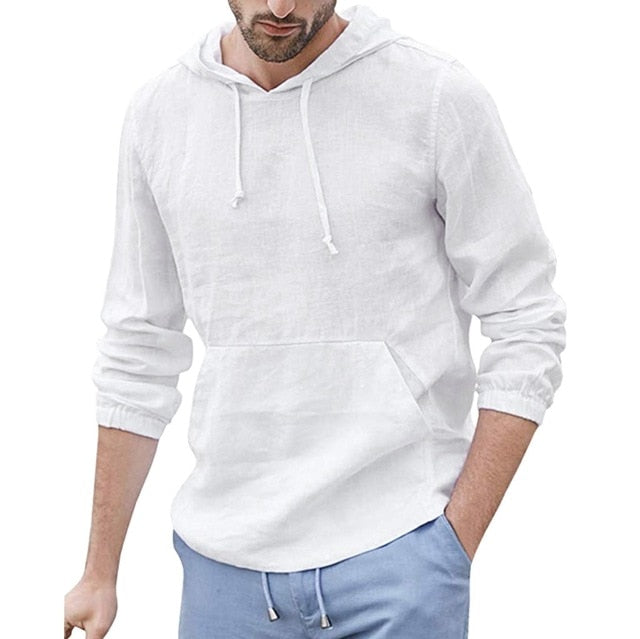 European yard  Men's Baggy Cotton Linen Hooded Pocket Solid Long Sleeve Retro Shirts Tops40 Drop shipping