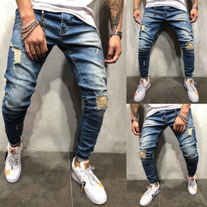 2019 new Men Ripped Distressed Slim Fit Jeans Patches Male streetwear Hip hop broken hole Denim Pants Biker tight trousers 3XL