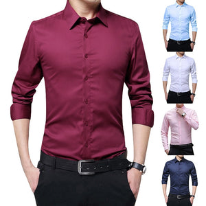 Men Long Sleeve Autumn New Fashion Shirts Slim Fit Solid Color Business Formal Shirt Dress Up Professional Shirts for  C55