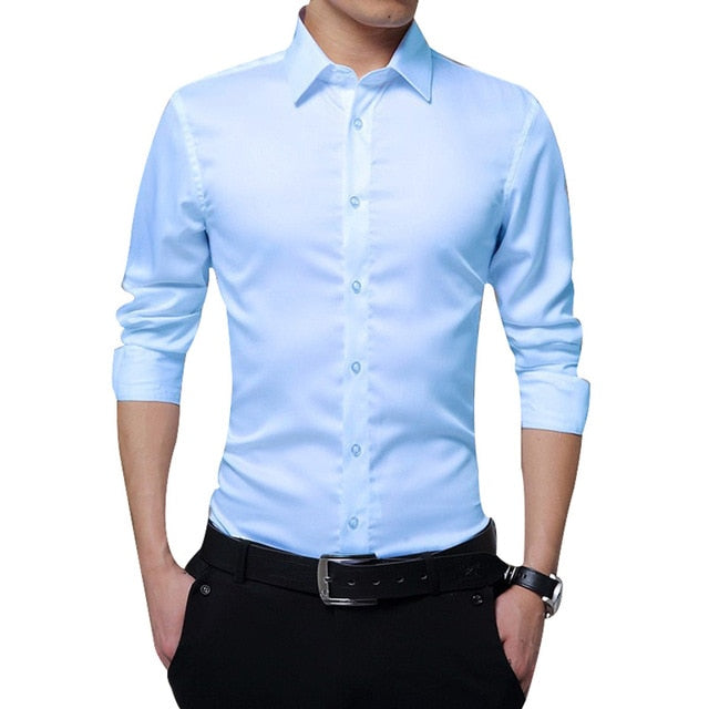 Men Long Sleeve Autumn New Fashion Shirts Slim Fit Solid Color Business Formal Shirt Dress Up Professional Shirts for  C55