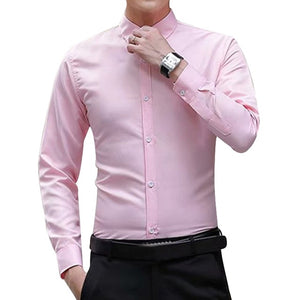 Men Long Sleeve Autumn New Fashion Shirts Slim Fit Solid Color Business Formal Shirt Dress Up Professional Shirts for  C55