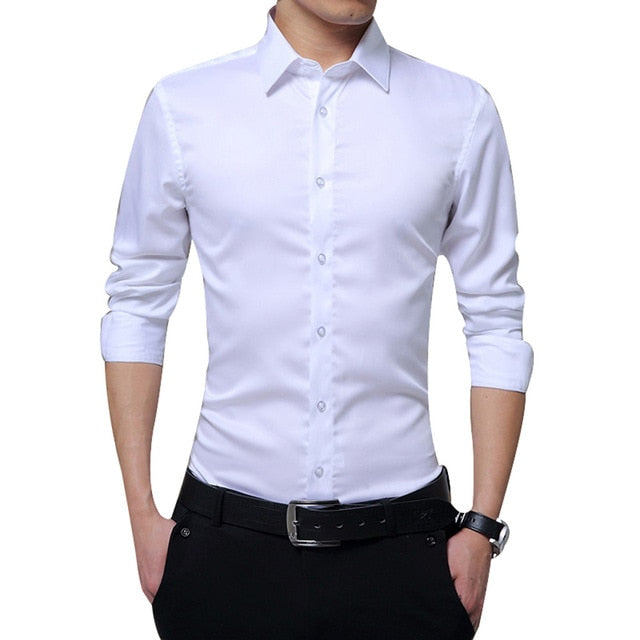 Men Long Sleeve Autumn New Fashion Shirts Slim Fit Solid Color Business Formal Shirt Dress Up Professional Shirts for  C55