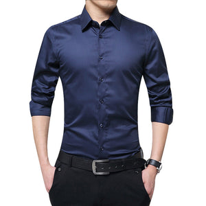 Men Long Sleeve Autumn New Fashion Shirts Slim Fit Solid Color Business Formal Shirt Dress Up Professional Shirts for  C55