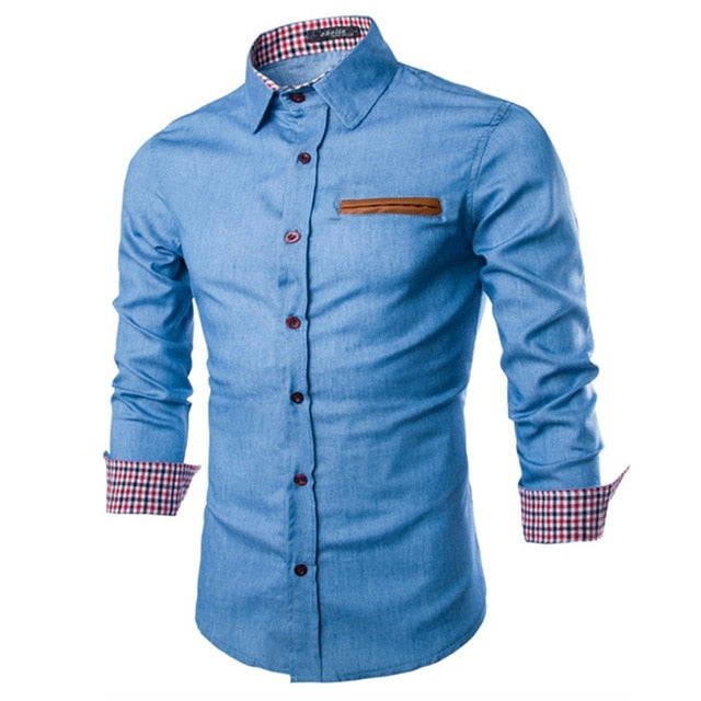 Men's Denim shirts Cowboy Shirt Casual Long Sleeves Slim Fit Shirt Autumn Fashion Male Denims Jeans Shirt Tops Size S-XXL