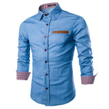 Men's Denim shirts Cowboy Shirt Casual Long Sleeves Slim Fit Shirt Autumn Fashion Male Denims Jeans Shirt Tops Size S-XXL