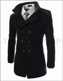 Winter double-breasted trench coat men's coat lapel double-sided tweed coat men's long tweed coat men's coat coat black tweed