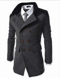 Winter double-breasted trench coat men's coat lapel double-sided tweed coat men's long tweed coat men's coat coat black tweed