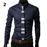 Fashion Men Argyle Luxury Business Style Slim Fit Long Sleeve Casual Dress Shirt