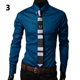 Fashion Men Argyle Luxury Business Style Slim Fit Long Sleeve Casual Dress Shirt