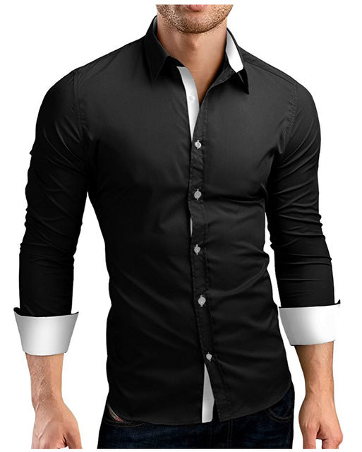 Men Shirt Brand 2018 Male High Quality Long Sleeve Shirts Casual Hit Color Slim Fit Black Man Dress Shirts 4XL C936