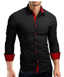 Men Shirt Brand 2018 Male High Quality Long Sleeve Shirts Casual Hit Color Slim Fit Black Man Dress Shirts 4XL C936