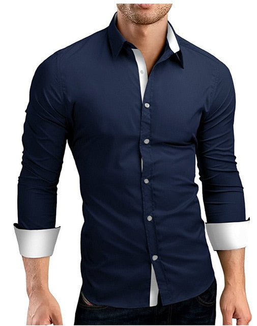 Men Shirt Brand 2018 Male High Quality Long Sleeve Shirts Casual Hit Color Slim Fit Black Man Dress Shirts 4XL C936