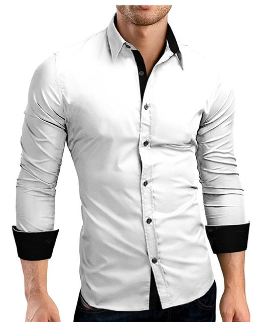 Men Shirt Brand 2018 Male High Quality Long Sleeve Shirts Casual Hit Color Slim Fit Black Man Dress Shirts 4XL C936