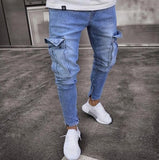 Men denim pants ripped hole Jeans Fashion Hip hop Skinny pencil Jeans For Men stretch patchwork pocket cargo pants jeans men